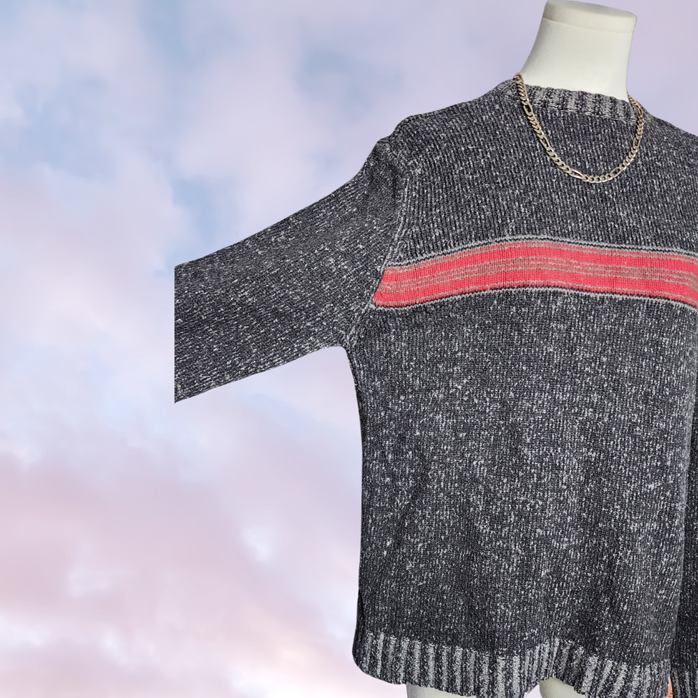 Vtg Transnine Y2k Dark Gray Wool Cotton Red Stripe Grunge Skate Sweater Sz M - Picture 2 of 5